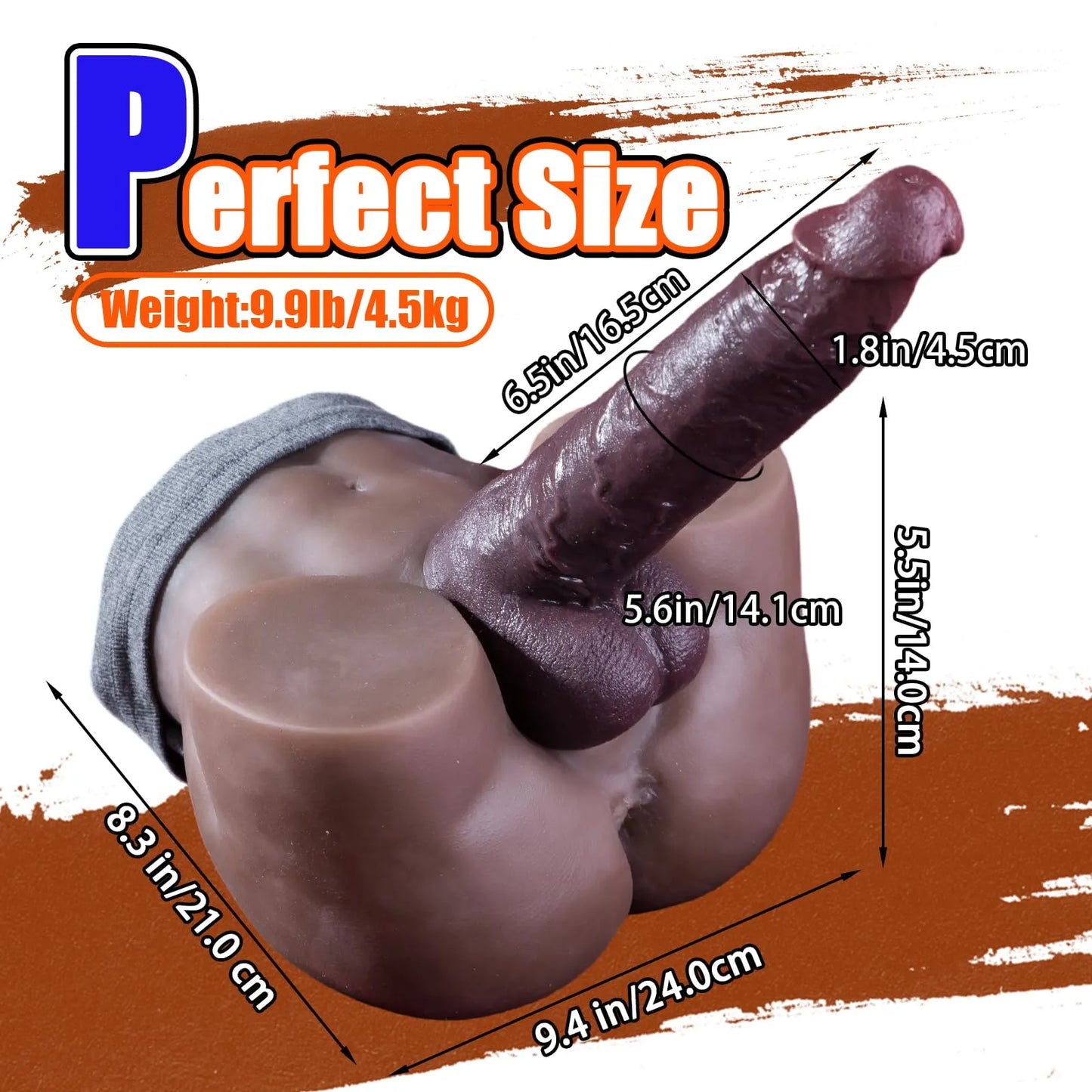 10LB Unisex Sex Doll (Black) with Detachable 7 Dildo