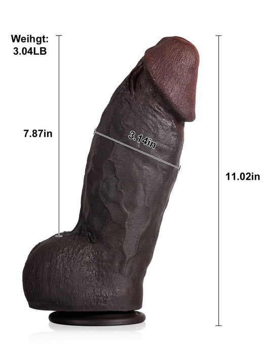 Damon 11" x 3.14" Soft Fat Black Dildo