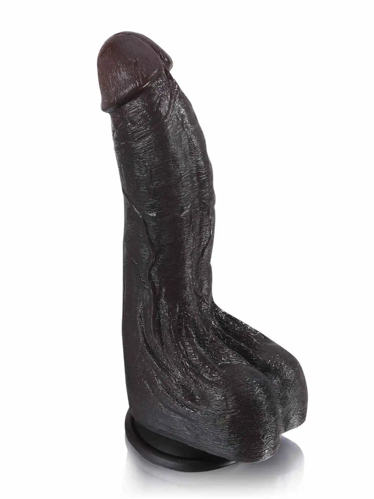 Canic 9.5 x 1.7 Large Black Bendable Dildo with Internal Spine & Squeezable Wrinkled Balls