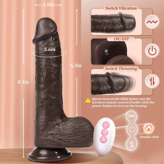 Cutler 8.3" x 1.78" Small Thrusting Vibrating Black Dildo, 3 Thrusting & 5 Vibration Modes