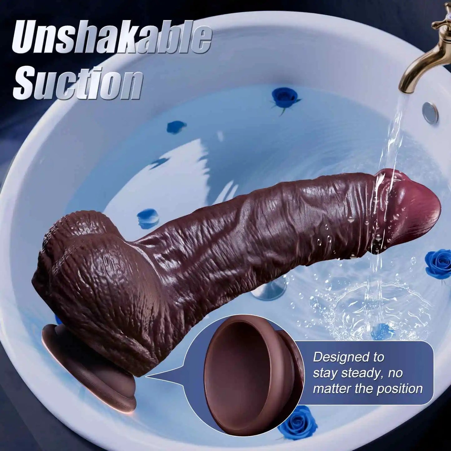 Evans 8" x 1.6" Sliding Skin Black Dildo with Realistic Veins & Movable Balls