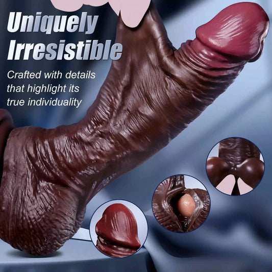 Evans 8" x 1.6" Sliding Skin Black Dildo with Realistic Veins & Movable Balls