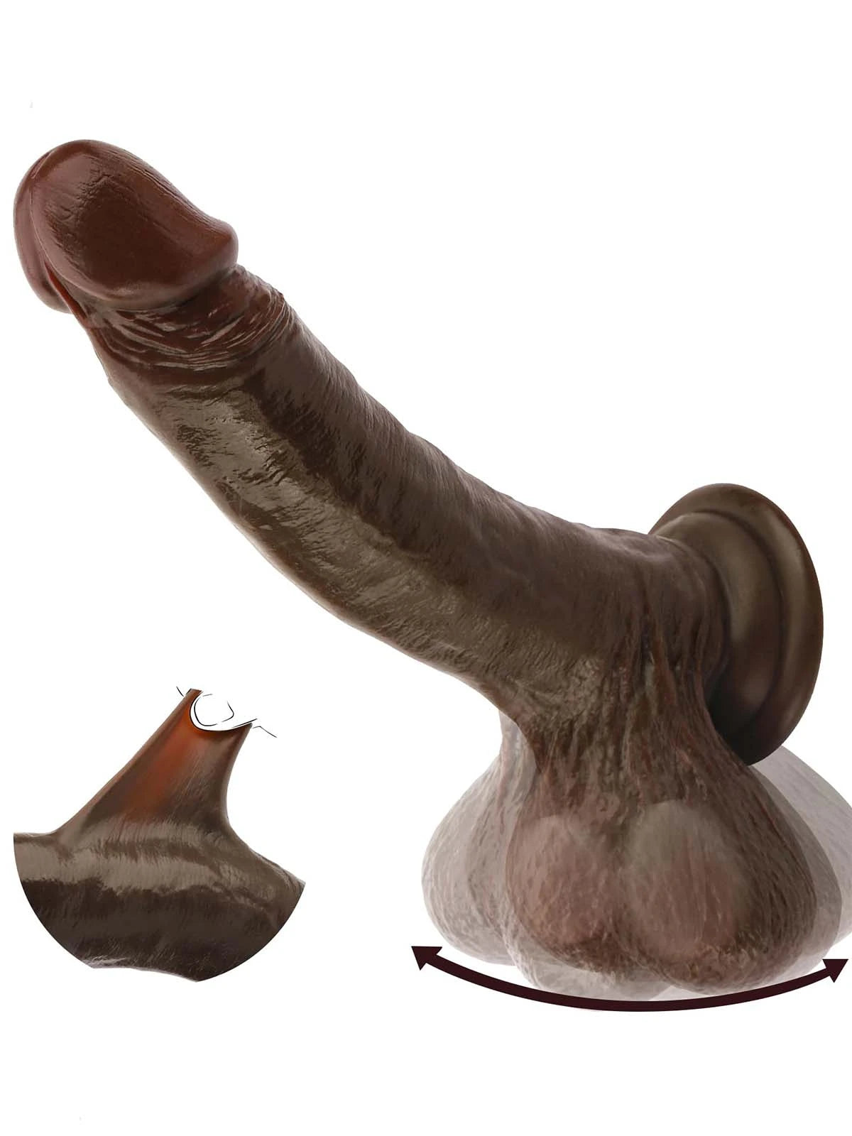 Thomas 9.5" x 1.6" Sliding Skin Realistic BBC Dildo with Swinging Ball   BlackDildo