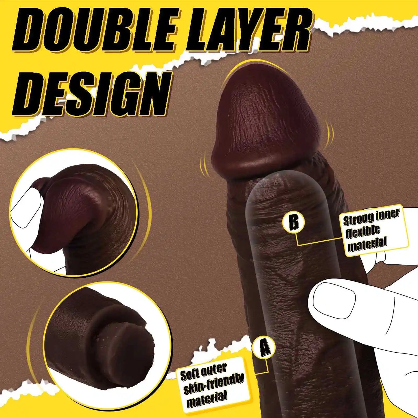 Zach 10.6" x 2" Large Realistic Black Soft Skin Dildo