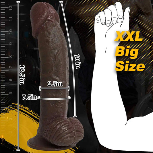 Rashad 12.5" x 2.5 " Big Tip Thick Black Dildo