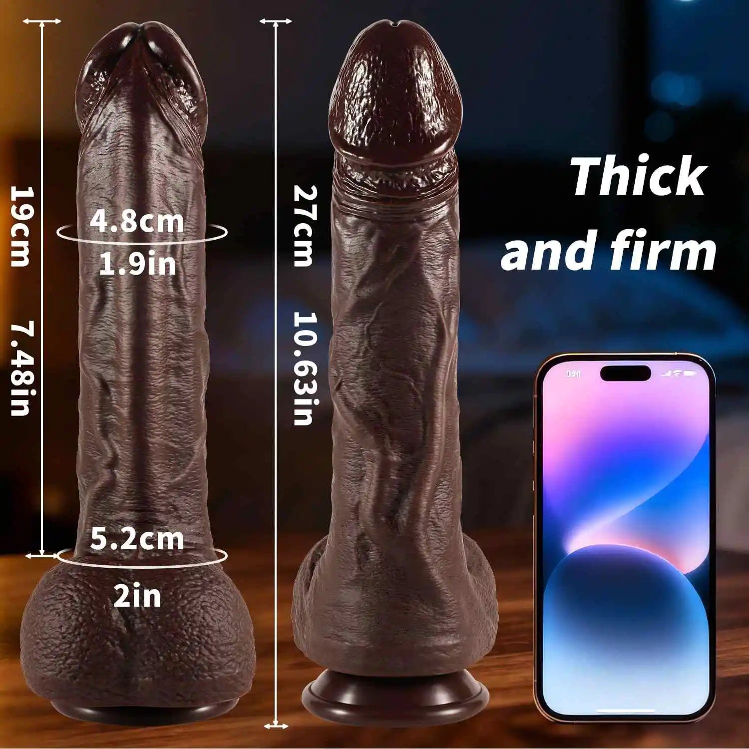 Aaron 10.8" x 1.8" Dual Density Realistic Black Silicone Dildo