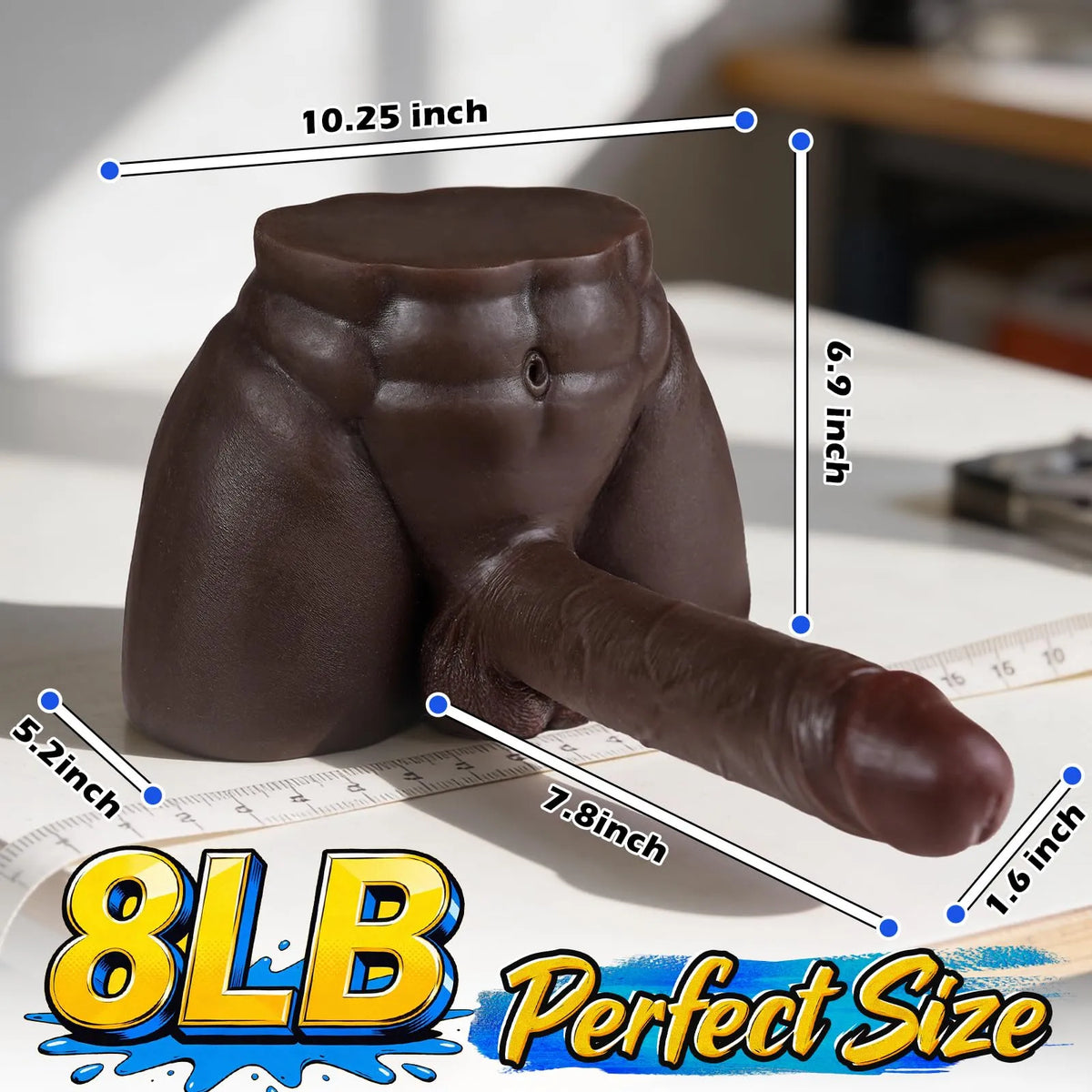 Kyle 8 lb Realistic Black Dildo Torso with 7.8" Dildo