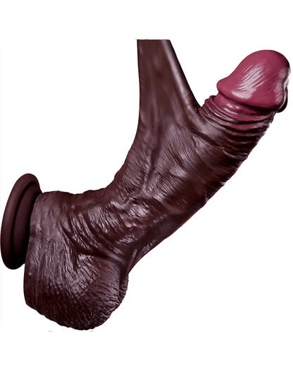 Evans 8" x 1.6" Sliding Skin Black Dildo with Realistic Veins & Movable Balls