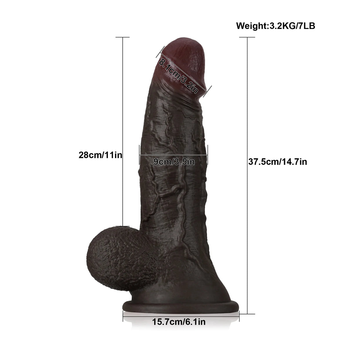 Antwan 14.7" x 3.5" Extra-Thick Black Dildo for Ultimate Pleasure