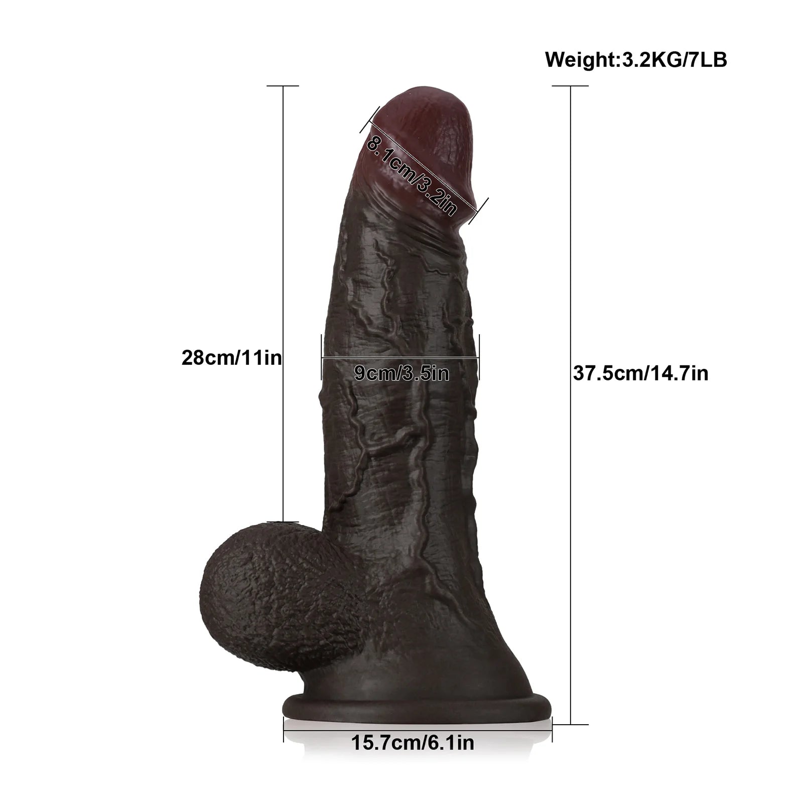 Antwan 14.7" x 3.5" Extra-Thick Black Dildo for Ultimate Pleasure