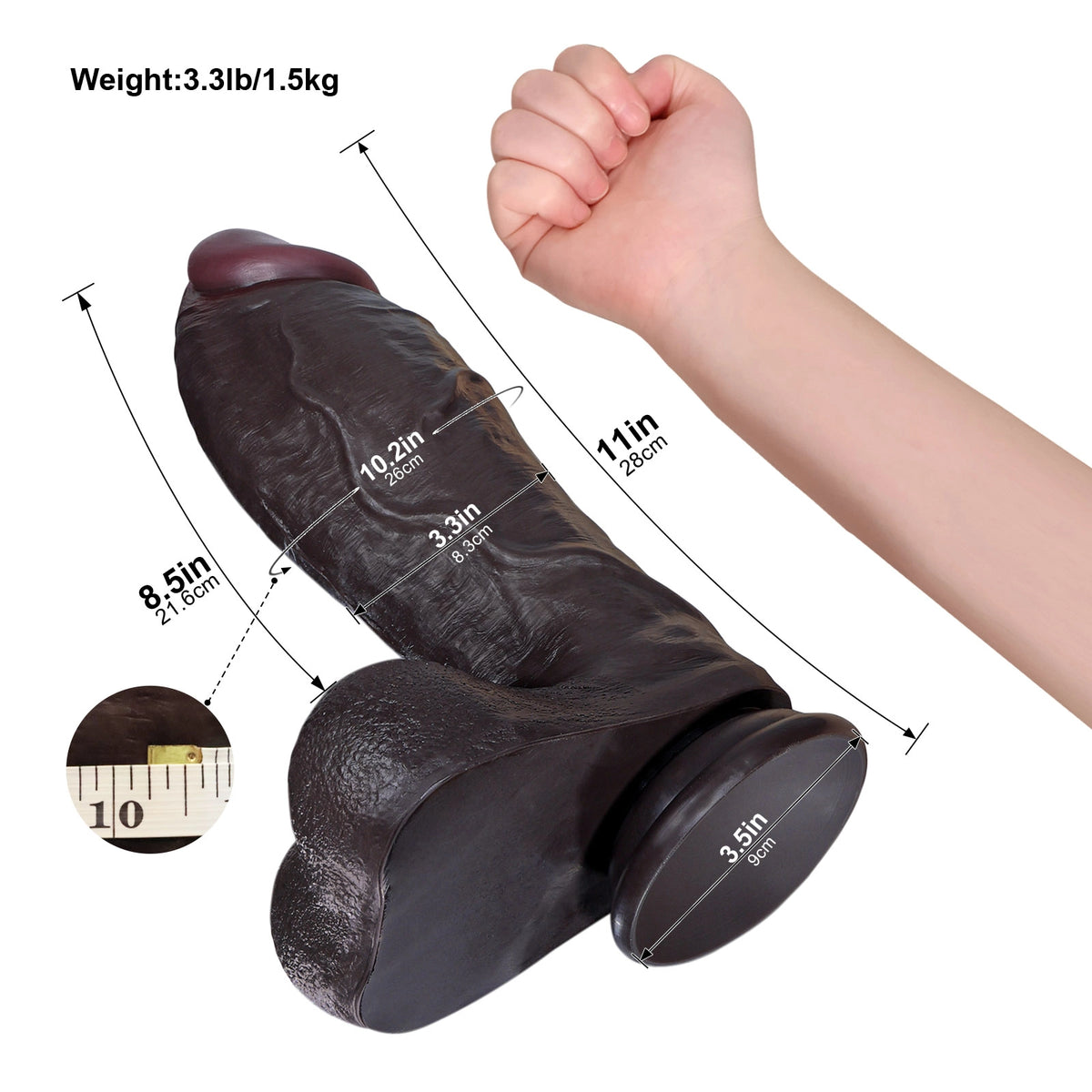 Austin 11" x 3.3" Extra-Thick Realistic BBC Dildo with Progressive Body