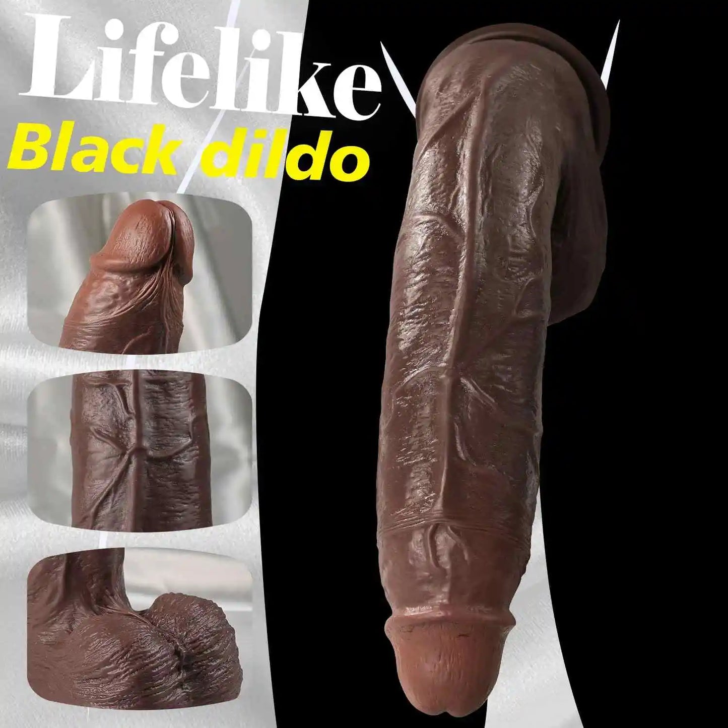 Brian 10.4" x 2.1" Large Realistic Soft Black Dildo · BBC Dildo