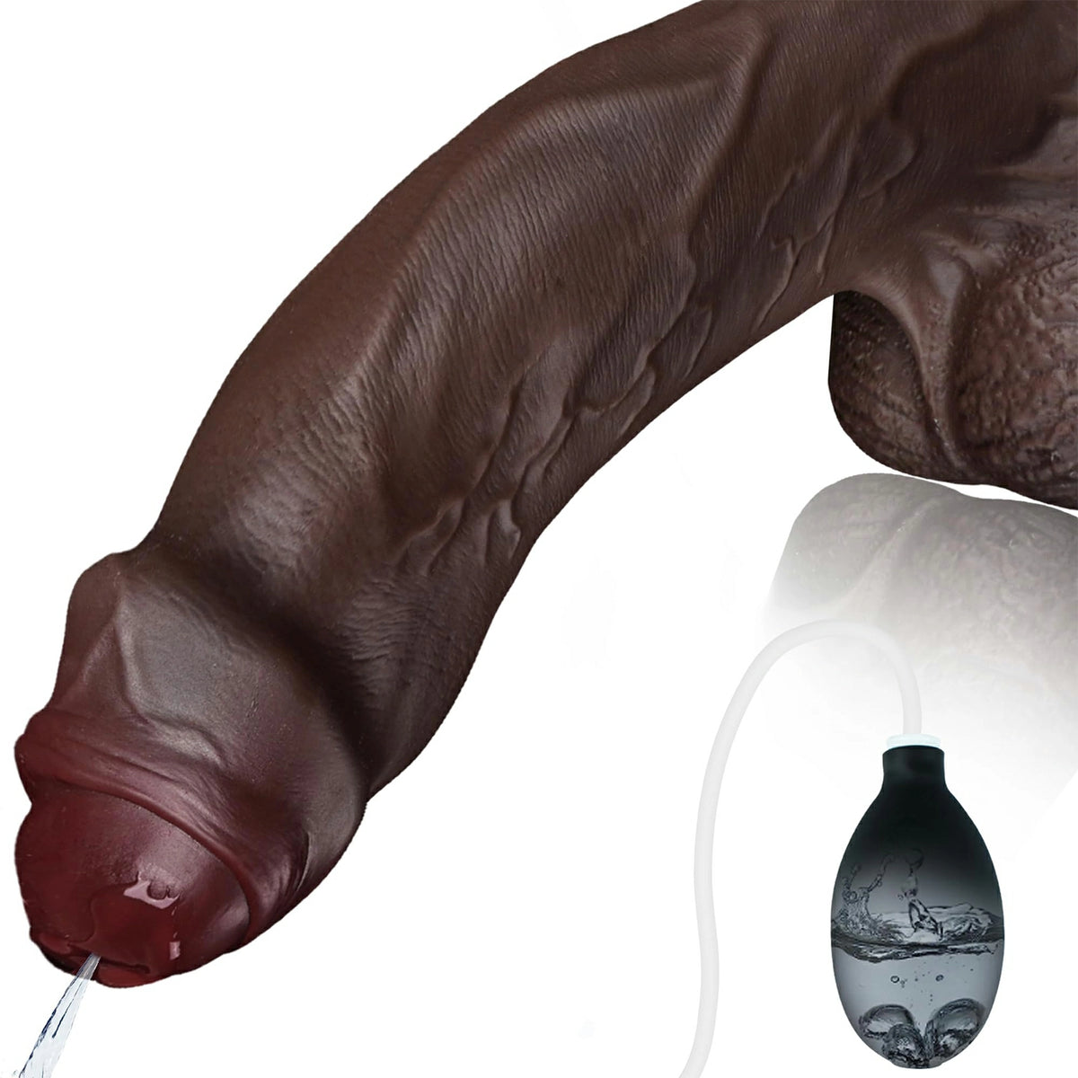 Caesar 9.8" x 2.3" Uncut Thick Dual-Density Realistic Black Squirting Dildo