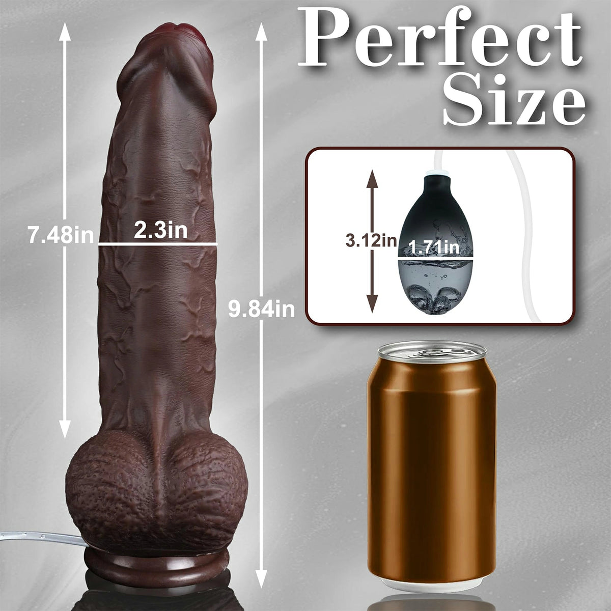 Caesar 9.8" x 2.3" Uncut Thick Dual-Density Realistic Black Squirting Dildo