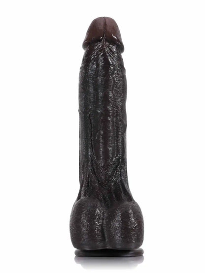 Canic 9.5 x 1.7 Large Black Bendable Dildo with Internal Spine & Squeezable Wrinkled Balls