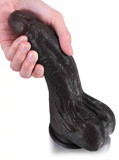 Canic 9.5 x 1.7 Large Black Bendable Dildo with Internal Spine & Squeezable Wrinkled Balls