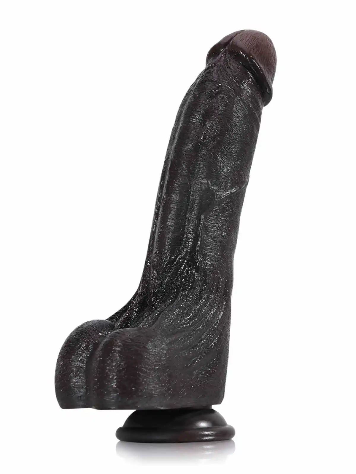 Canic 9.5 x 1.7 Large Black Bendable Dildo with Internal Spine & Squeezable Wrinkled Balls