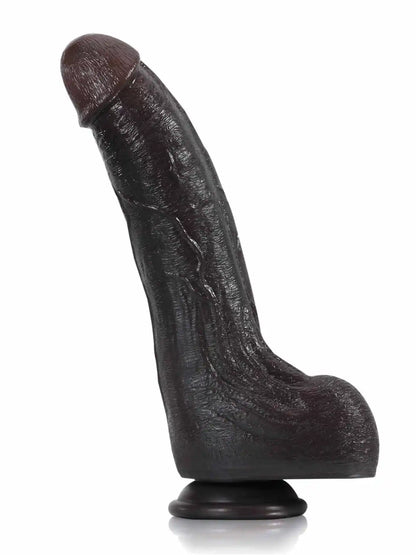 Canic 9.5 x 1.7 Large Black Bendable Dildo with Internal Spine & Squeezable Wrinkled Balls