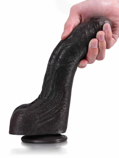 Canic 9.5 x 1.7 Large Black Bendable Dildo with Internal Spine & Squeezable Wrinkled Balls
