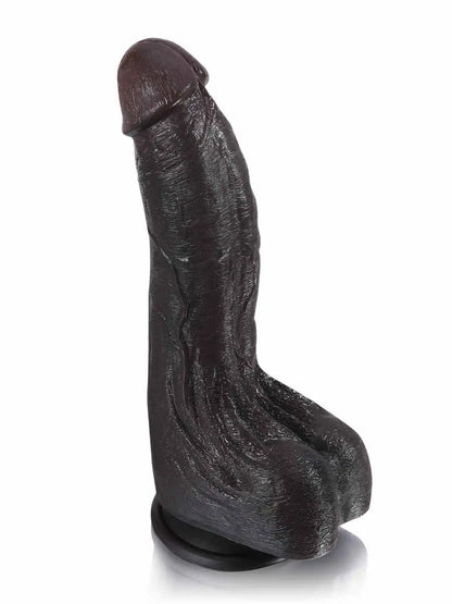 Canic 9.5 x 1.7 Large Black Bendable Dildo with Internal Spine & Squeezable Wrinkled Balls