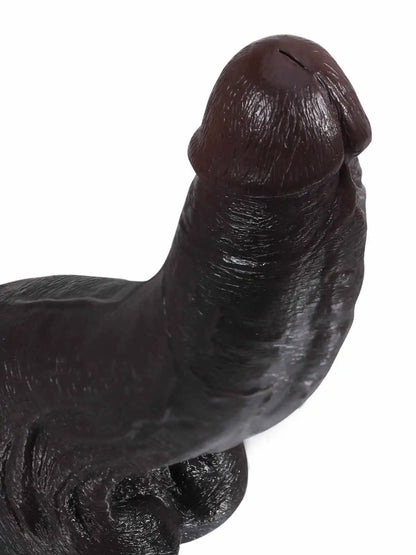 Canic 9.5 x 1.7 Large Black Bendable Dildo with Internal Spine & Squeezable Wrinkled Balls