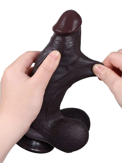 Cato 8" x 2" Compact Black Realistic Dildo with Sliding Skin & Pronounced Veins