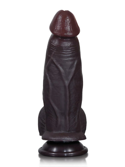 Cato 8" x 2" Compact Black Realistic Dildo with Sliding Skin & Pronounced Veins