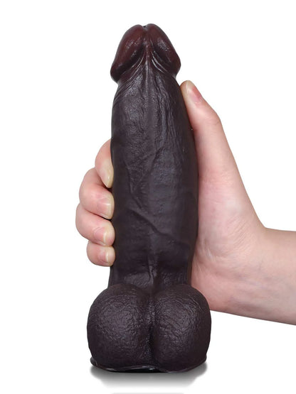 Cato 8" x 2" Compact Black Realistic Dildo with Sliding Skin & Pronounced Veins