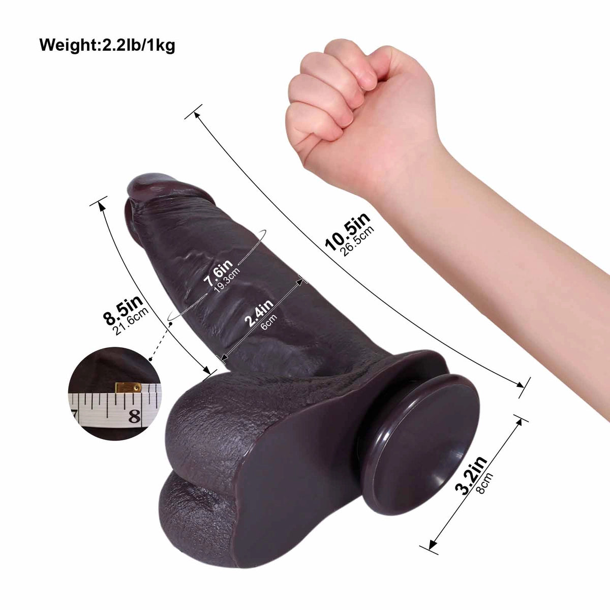 Cato 8" x 2" Sliding Skin Black Dildo with Movable Balls