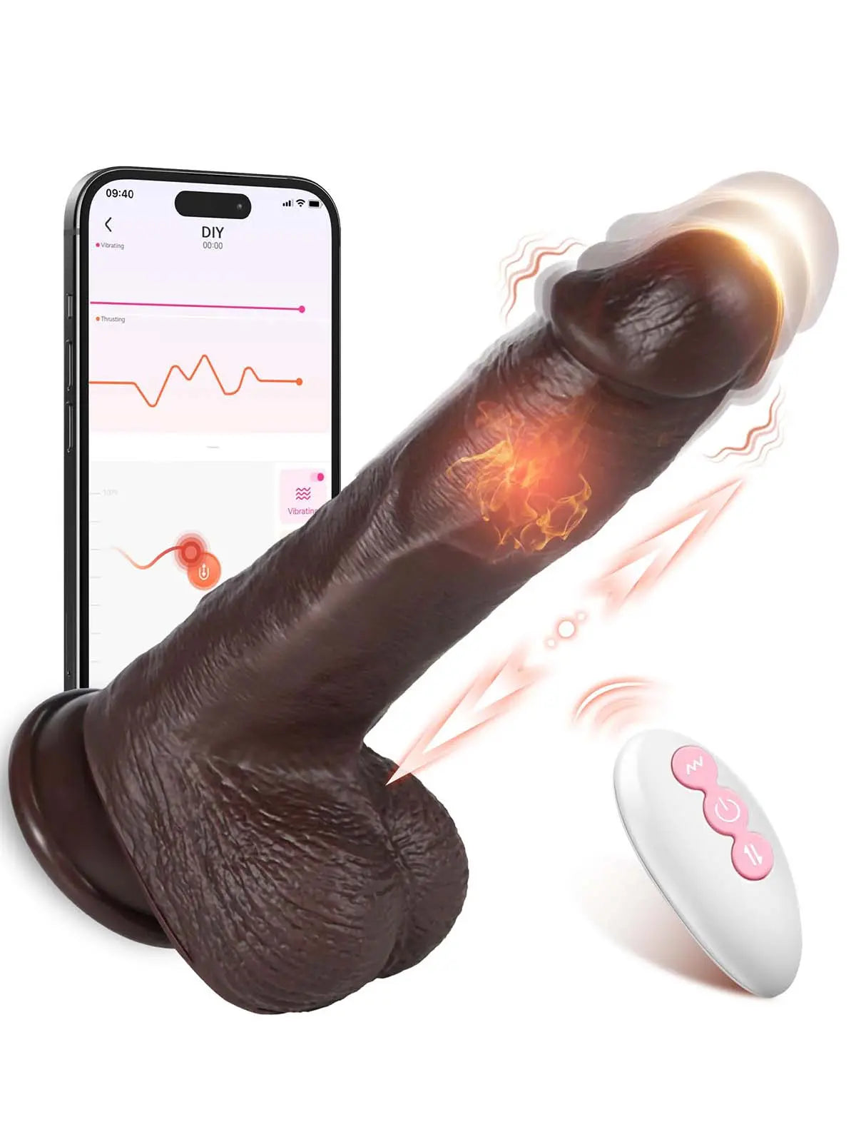 Cutler 8.3" x 1.78" Small Thrusting Vibrating Black Dildo, 3 Thrusting & 5 Vibration Modes