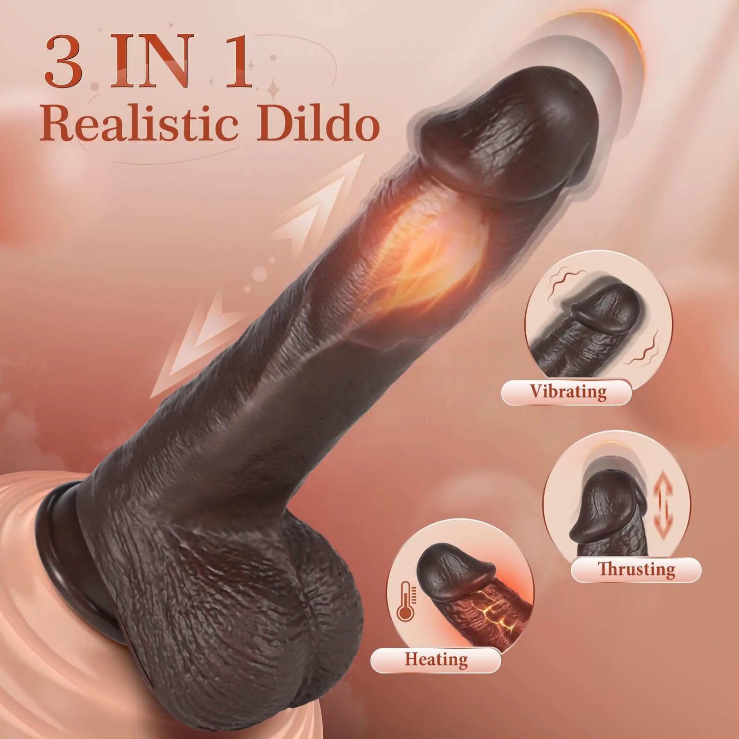 Cutler 8.3" x 1.78" Small Thrusting Vibrating Black Dildo, 3 Thrusting & 5 Vibration Modes