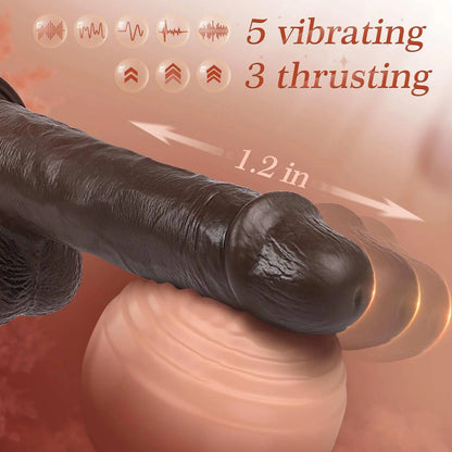 Cutler 8.3" x 1.78" Small Thrusting Vibrating Black Dildo, 3 Thrusting & 5 Vibration Modes