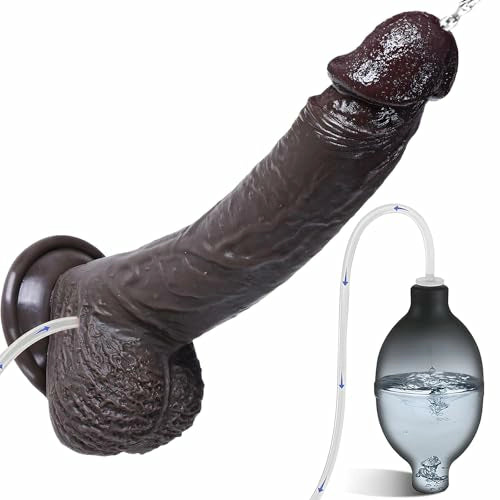 Cyrus 8.3" Realistic Squirting Black Dildo with Suction Base for Cum Play