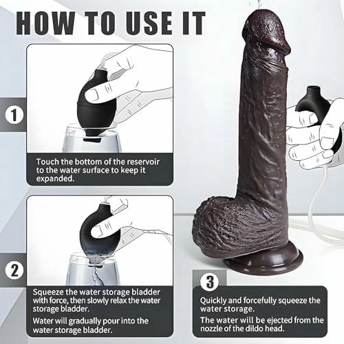 Cyrus 8.3" Realistic Squirting Black Dildo with Suction Base for Cum Play