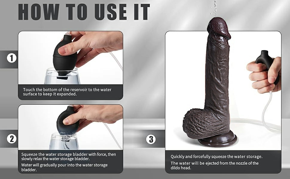 Cyrus 8.3" Realistic Squirting Black Dildo with Suction Base for Cum Play