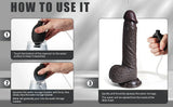 Cyrus 8.3" Realistic Squirting Black Dildo with Suction Base for Cum Play