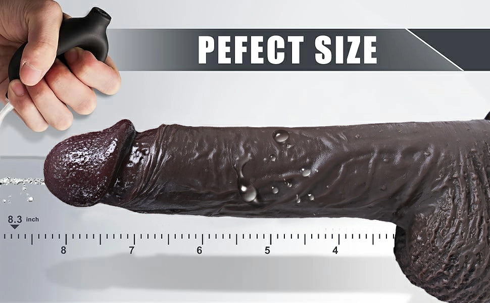 Cyrus 8.3" Realistic Squirting Black Dildo with Suction Base for Cum Play