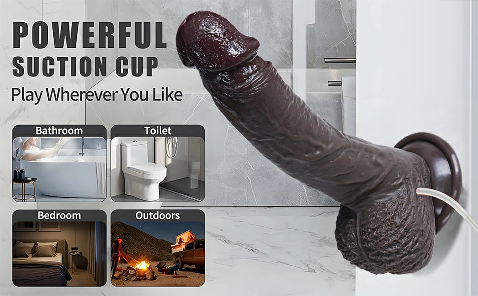 Cyrus 8.3" Realistic Squirting Black Dildo with Suction Base for Cum Play