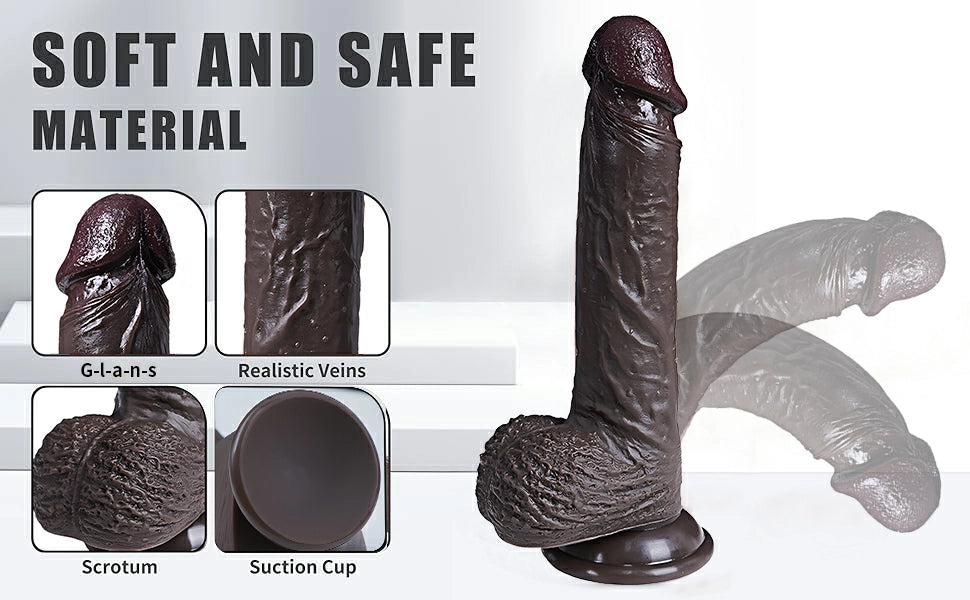 Cyrus 8.3" Realistic Squirting Black Dildo with Suction Base for Cum Play