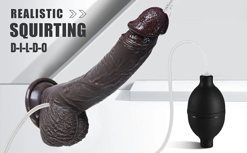 Cyrus 8.3" Realistic Squirting Black Dildo with Suction Base for Cum Play