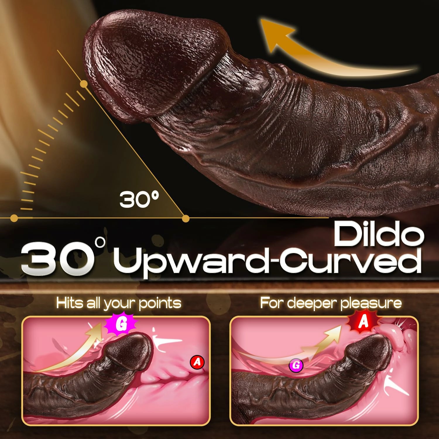 Daniel 9.5" x 1.8"  Curved G-Spot Heated Black Thrusting Dildo