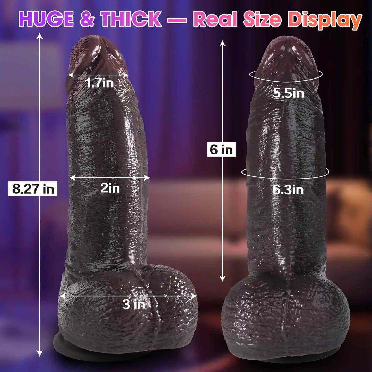 Dawn 8.3 x 2 Giant Black Heated Dildo with 7 Thrusting Forces and 10 Vibration Modes