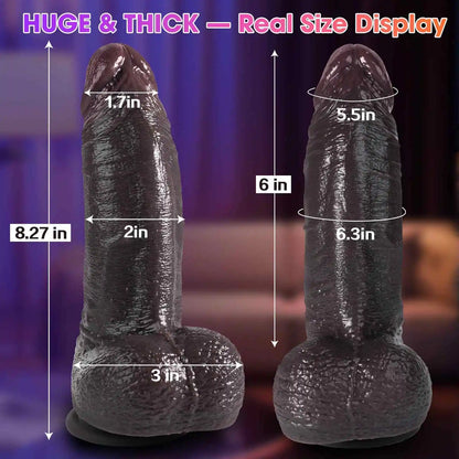 Dawn 8.3 x 2 Giant Black Heated Dildo with 7 Thrusting Forces and 10 Vibration Modes