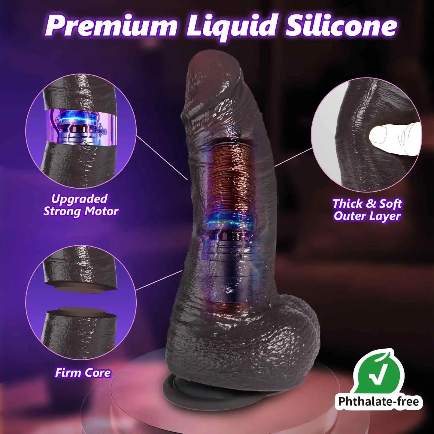 Dawn 8.3 x 2 Giant Black Heated Dildo with 7 Thrusting Forces and 10 Vibration Modes