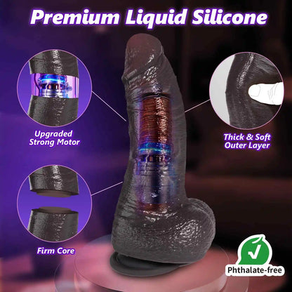 Dawn 8.3 x 2 Giant Black Heated Dildo with 7 Thrusting Forces and 10 Vibration Modes