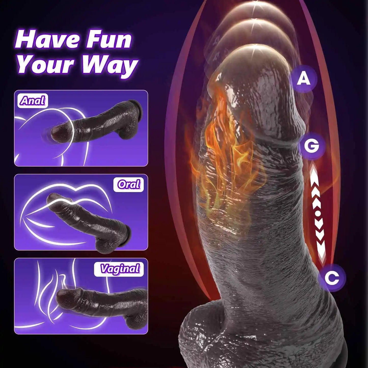Dawn 8.3 x 2 Giant Black Heated Dildo with 7 Thrusting Forces and 10 Vibration Modes