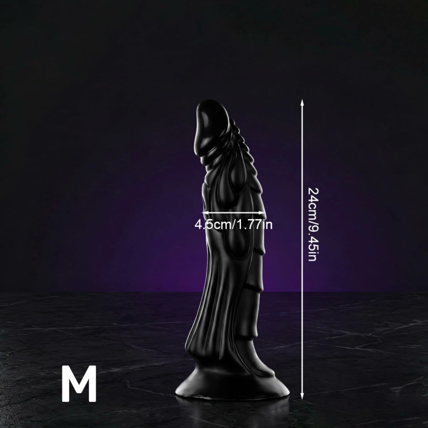 Draco 9.45" x 1.77" Fantasy Dragon Textured Black Dildo with Suction Base