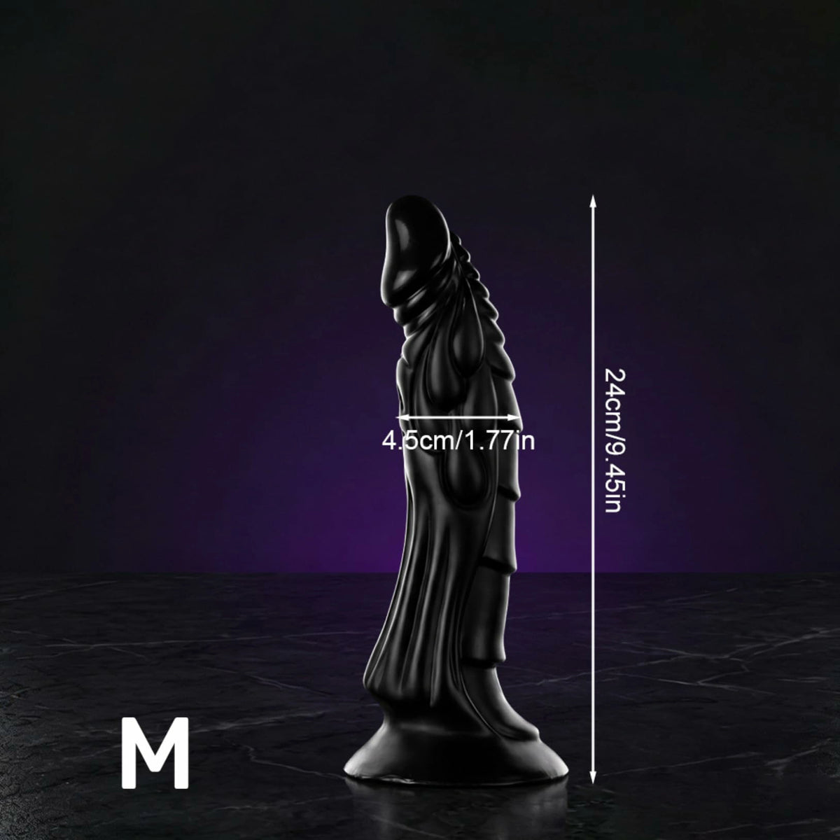 Draco 9.45" x 1.77" Fantasy Dragon Textured Black Dildo with Suction Base