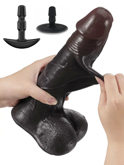 Marcellus 10.8" x 2.55" Real Feel Sliding Skin Vacuum-Lock Black Dildo with Balls