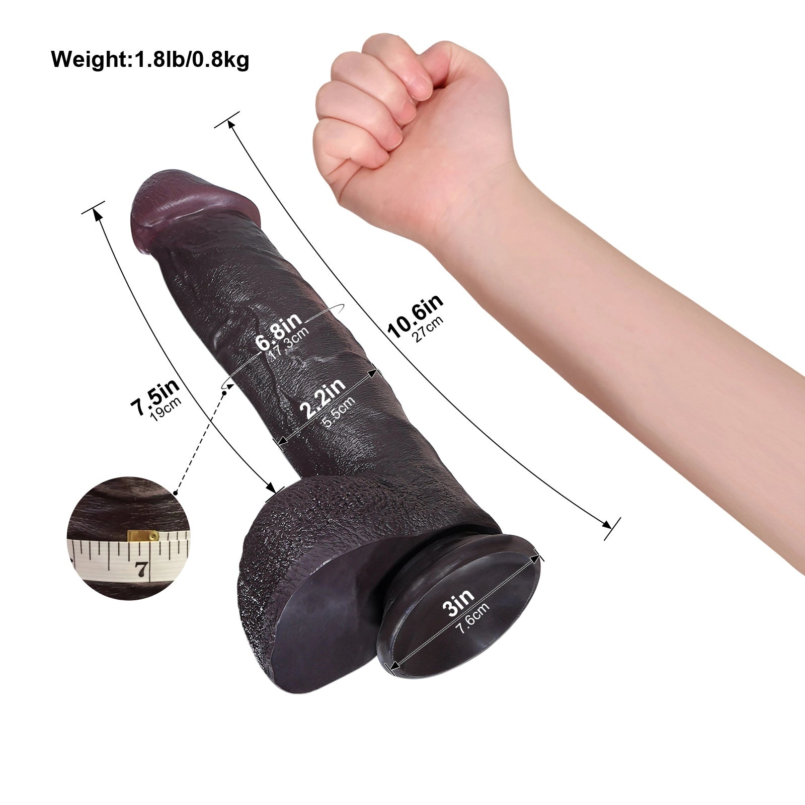 Elias 10.6" x 2.2" Thick Vibrating Warming Thrusting Realistic Black Dildo
